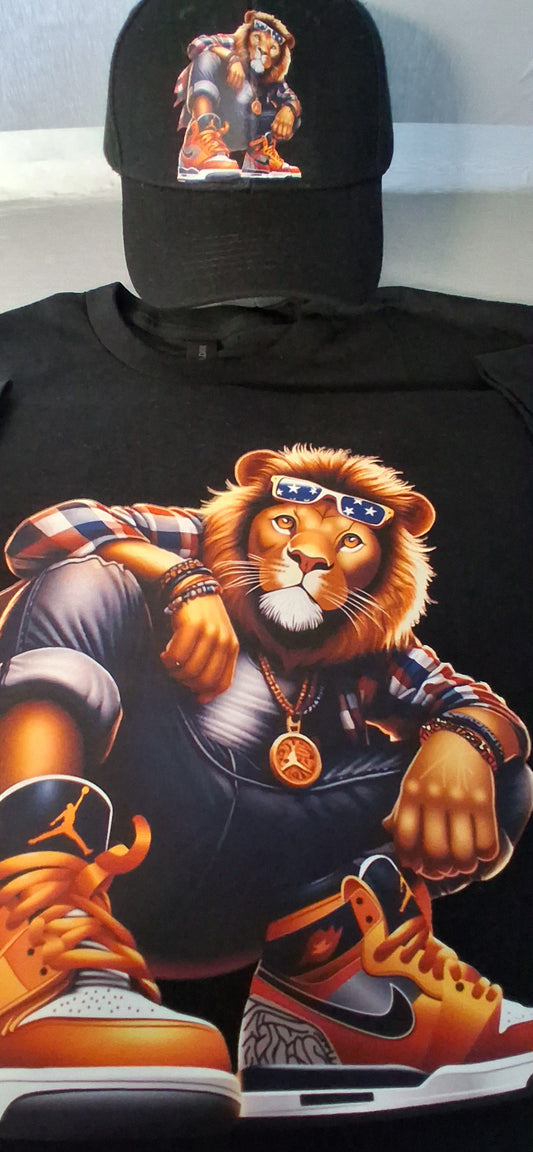 Nike Lion Black Men Tee-Shirt with Matching Cap