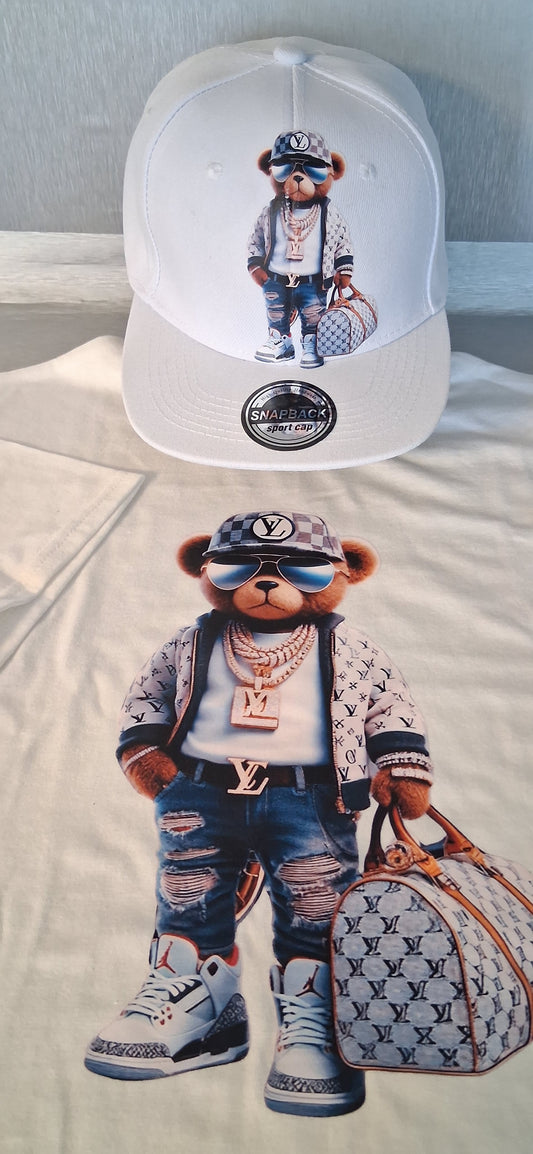 Men white Tee-shirt LV Bear with Cap
