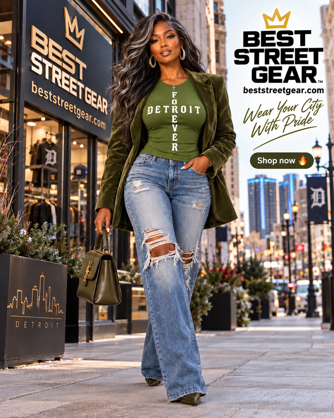Detroit Olive lady-tee